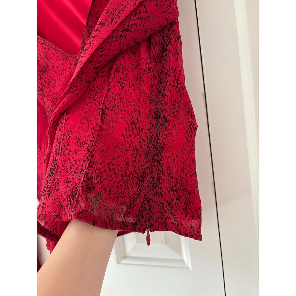 Banana Republic Red Black Print Sheer V Neck Long Sleeve Blouse Women’s 2 - Picture 7 of 9